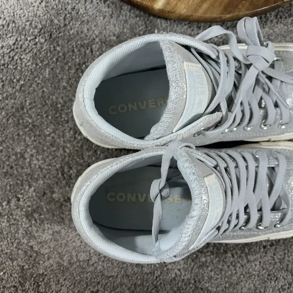 Converse CTAS Madison Mid Women’s Sz 6 Silver Sparkle Athletic Skate Shoes Used